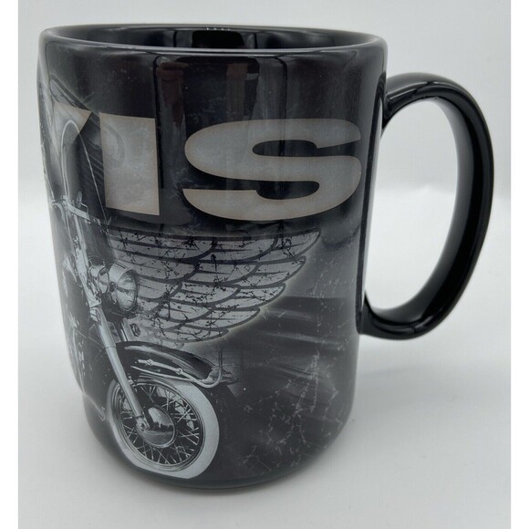 New Elvis Presley Coffee Mug Raised Motorcycle Wings The King 2016 Black Handle - Picture 4 of 16